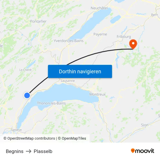 Begnins to Plasselb map