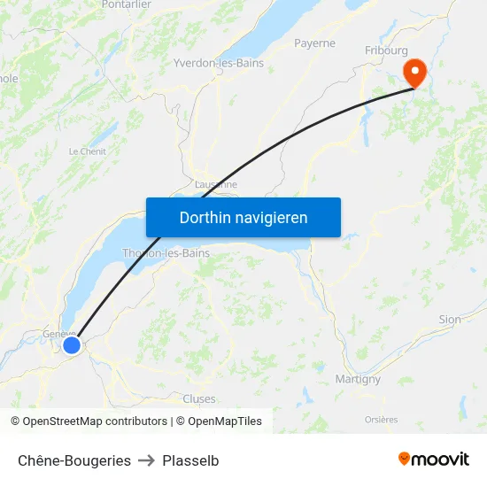 Chêne-Bougeries to Plasselb map