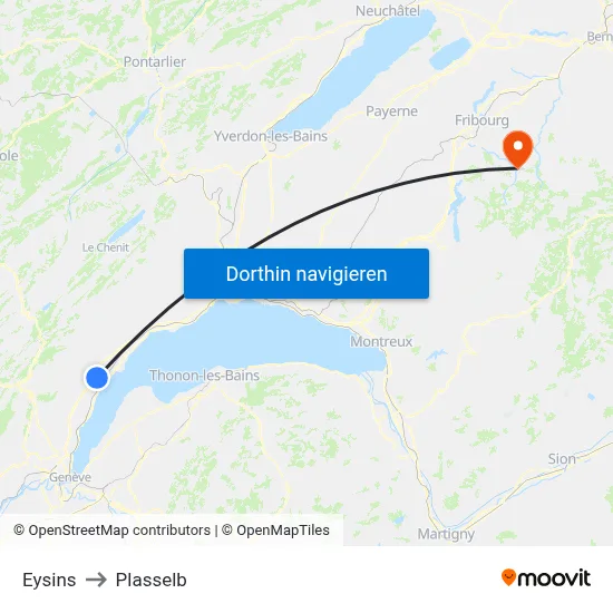 Eysins to Plasselb map