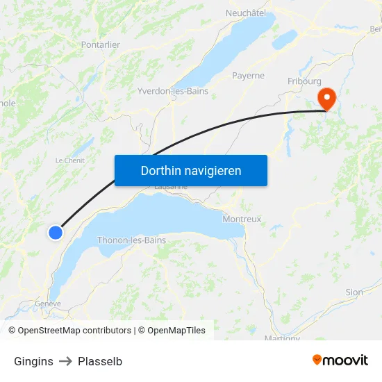 Gingins to Plasselb map