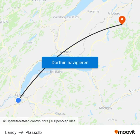 Lancy to Plasselb map