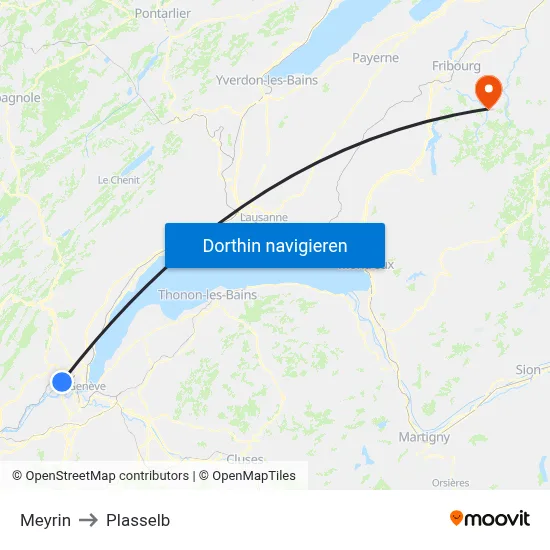 Meyrin to Plasselb map
