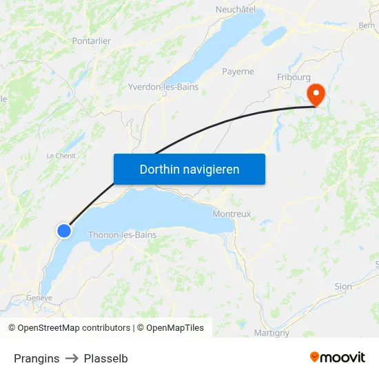 Prangins to Plasselb map