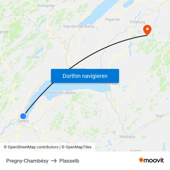 Pregny-Chambésy to Plasselb map