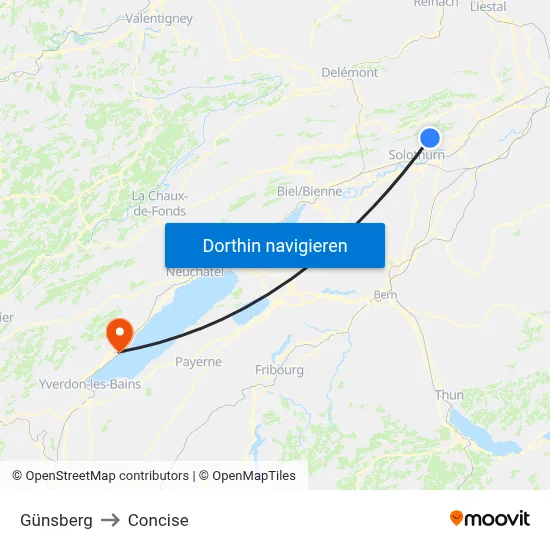 Günsberg to Concise map