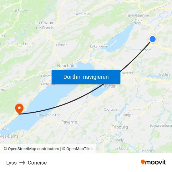 Lyss to Concise map