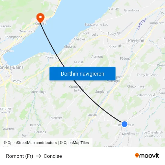 Romont (Fr) to Concise map