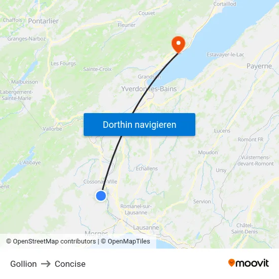 Gollion to Concise map