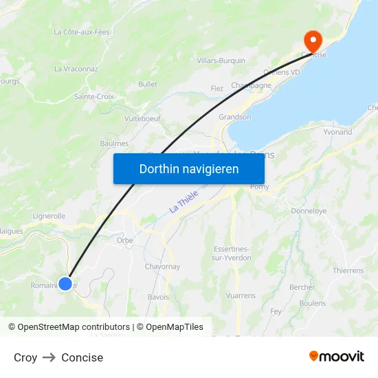 Croy to Concise map