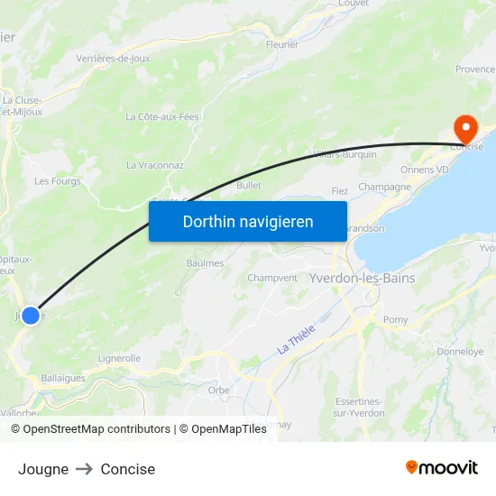 Jougne to Concise map