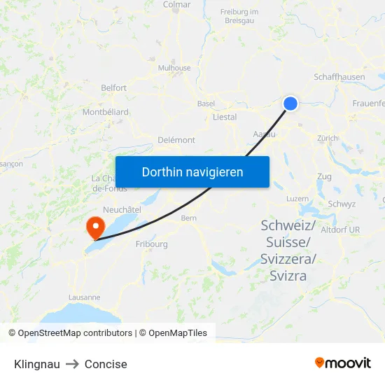 Klingnau to Concise map