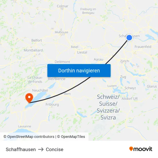Schaffhausen to Concise map