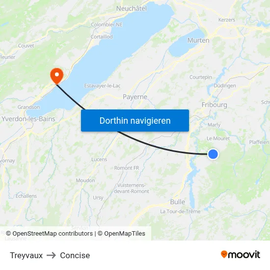 Treyvaux to Concise map