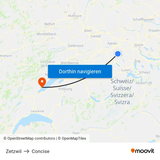 Zetzwil to Concise map