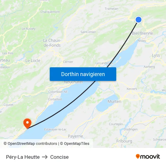 Péry-La Heutte to Concise map