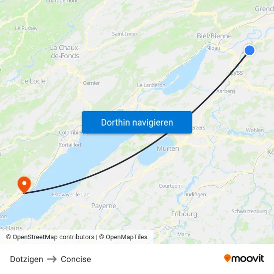 Dotzigen to Concise map