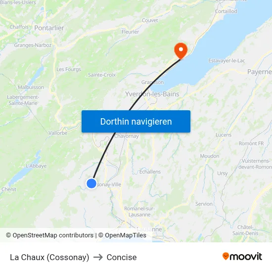 La Chaux (Cossonay) to Concise map