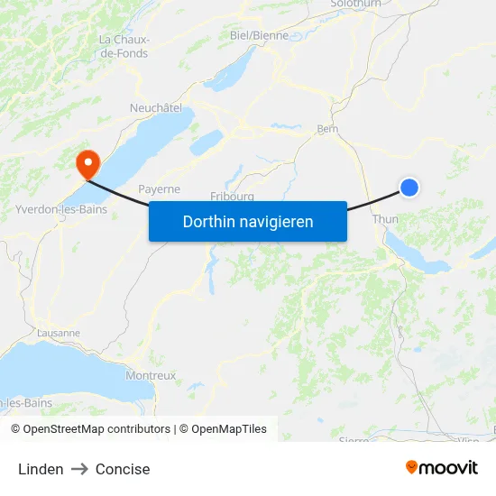 Linden to Concise map