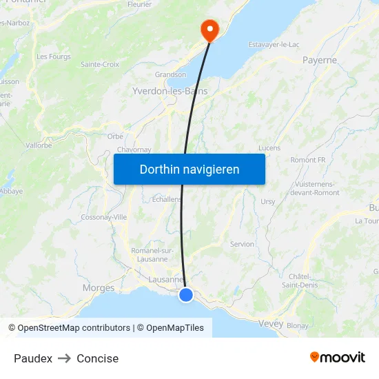 Paudex to Concise map