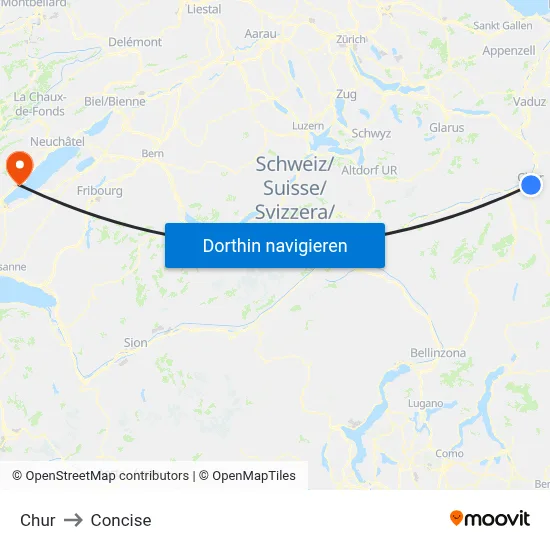Chur to Concise map