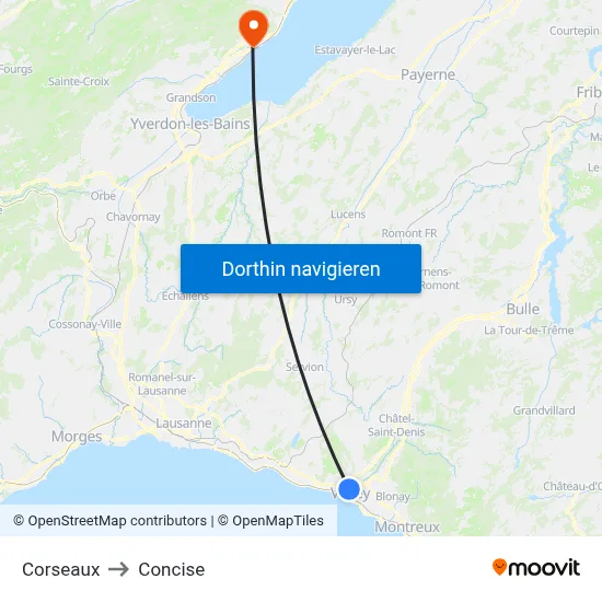 Corseaux to Concise map