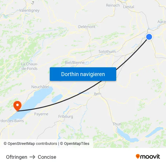 Oftringen to Concise map