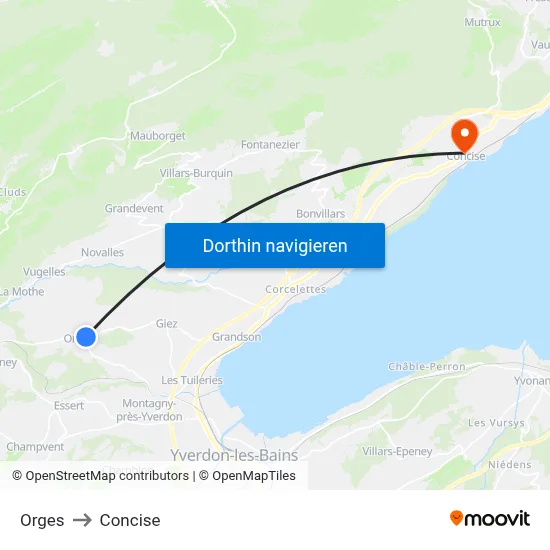 Orges to Concise map