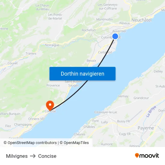 Milvignes to Concise map
