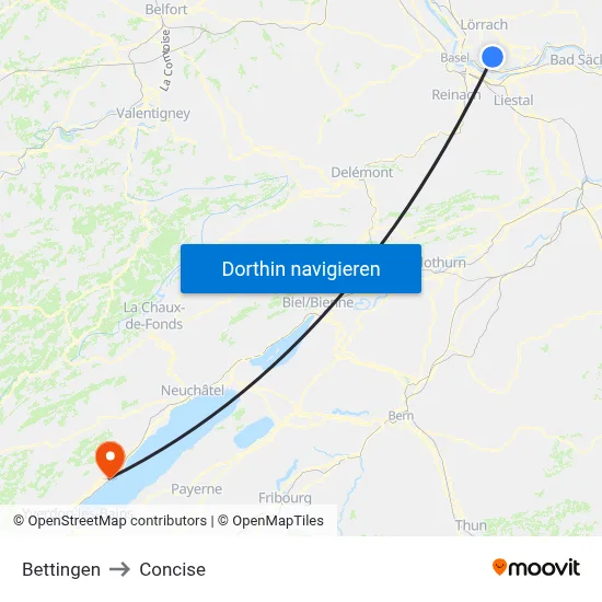 Bettingen to Concise map