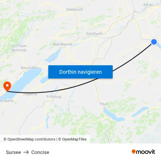 Sursee to Concise map