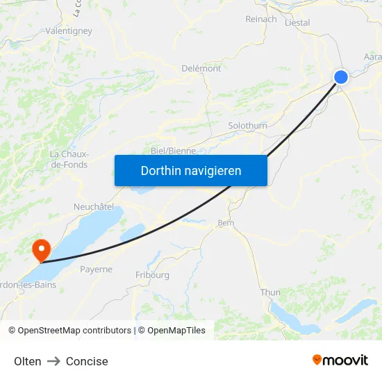 Olten to Concise map