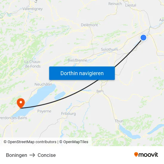 Boningen to Concise map