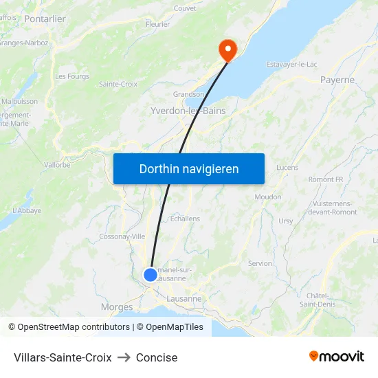 Villars-Sainte-Croix to Concise map