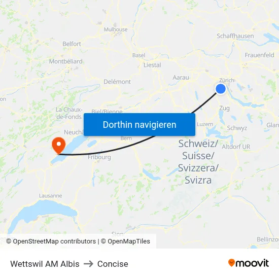 Wettswil AM Albis to Concise map