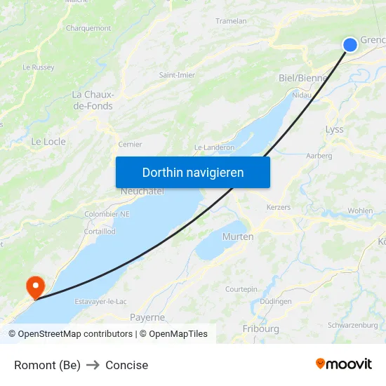Romont (Be) to Concise map