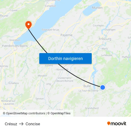 Crésuz to Concise map