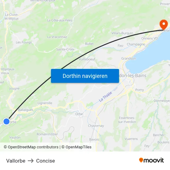 Vallorbe to Concise map