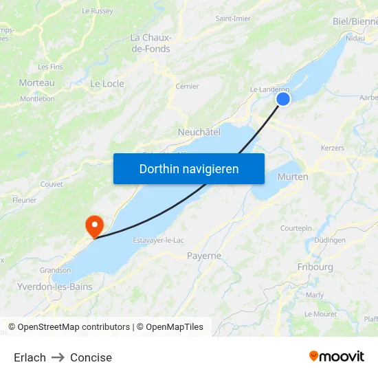 Erlach to Concise map