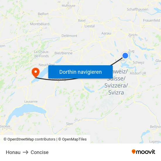Honau to Concise map