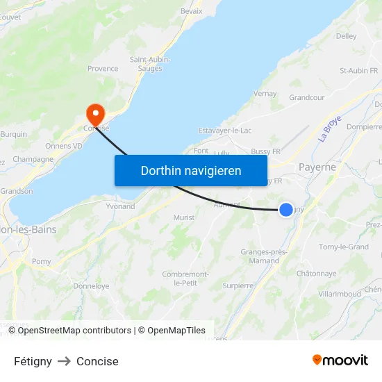 Fétigny to Concise map