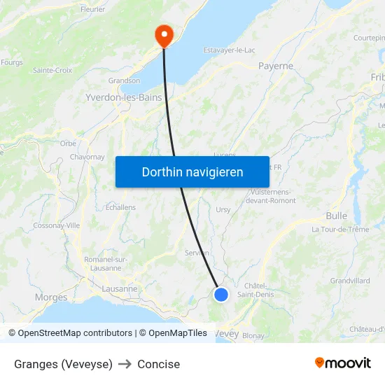 Granges (Veveyse) to Concise map