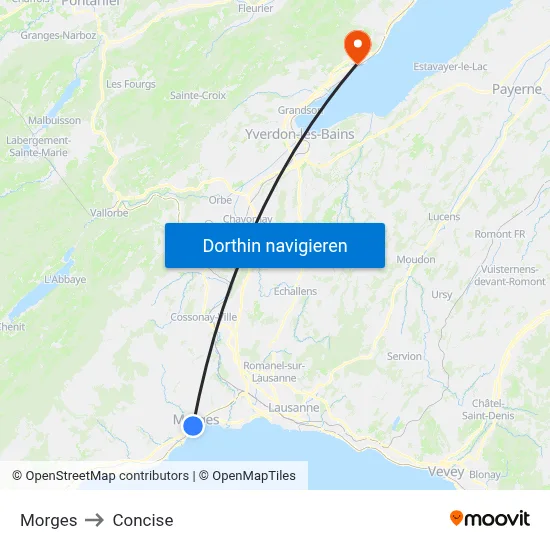 Morges to Concise map