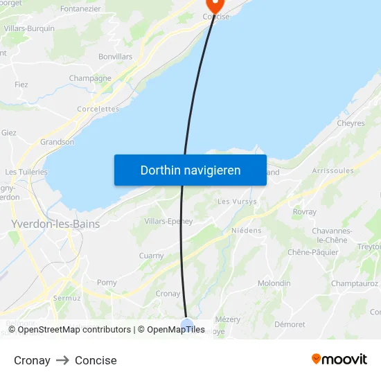 Cronay to Concise map