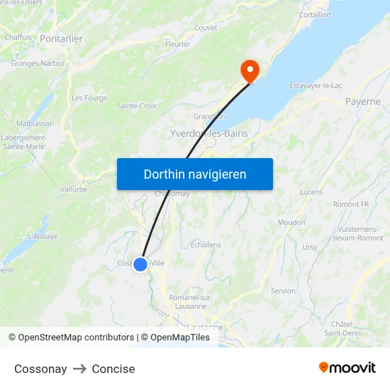 Cossonay to Concise map