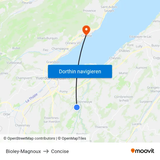 Bioley-Magnoux to Concise map