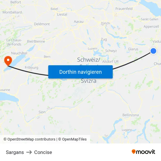 Sargans to Concise map