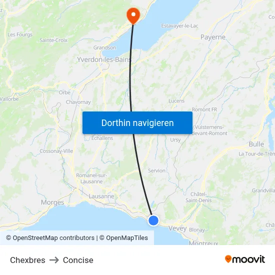 Chexbres to Concise map