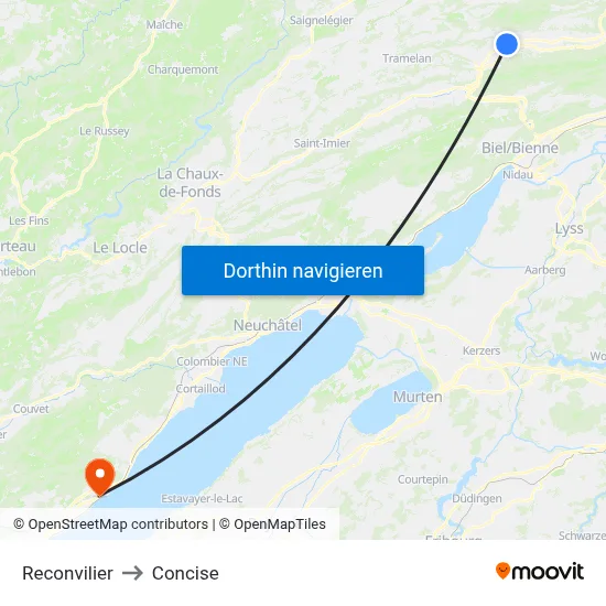 Reconvilier to Concise map