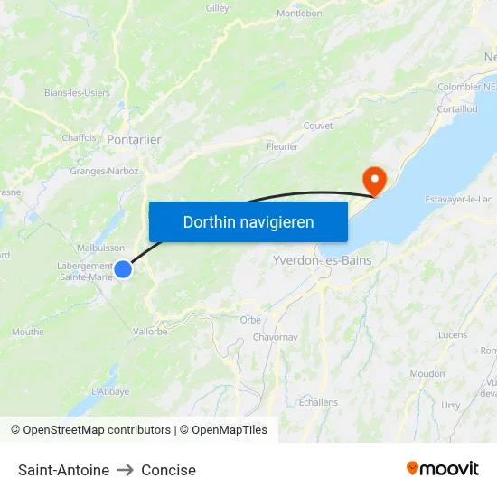 Saint-Antoine to Concise map