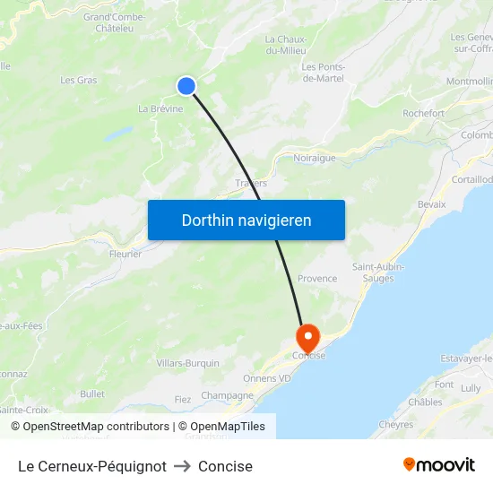 Le Cerneux-Péquignot to Concise map